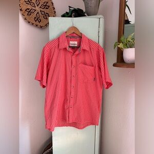 Simms Shortsleeved Button Down, Size Medium, Salmon Plaid